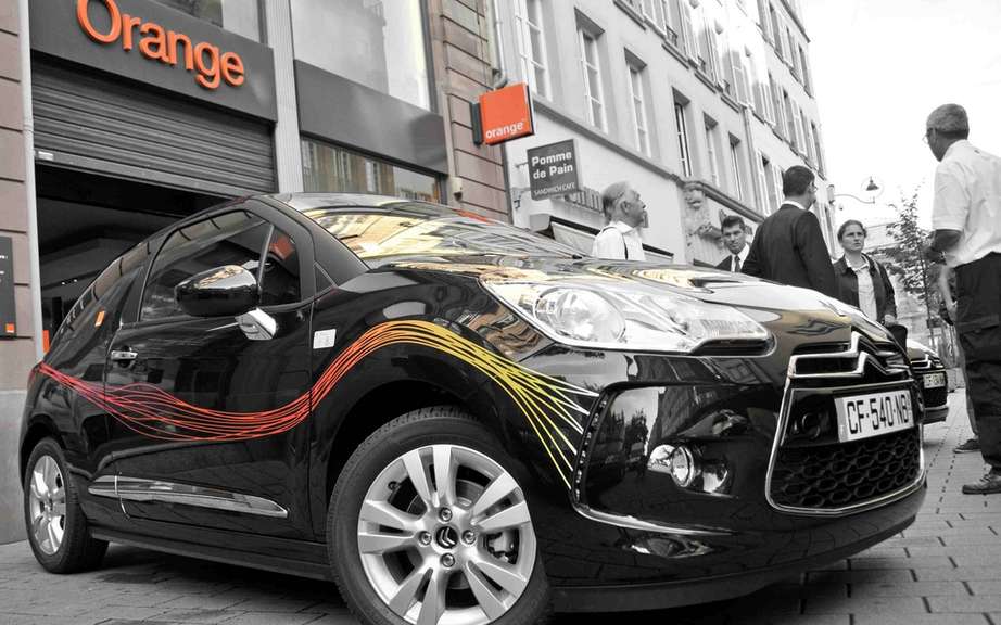 Citroen DS3 in the colors of Orange Fiber in the heart of Strasbourg